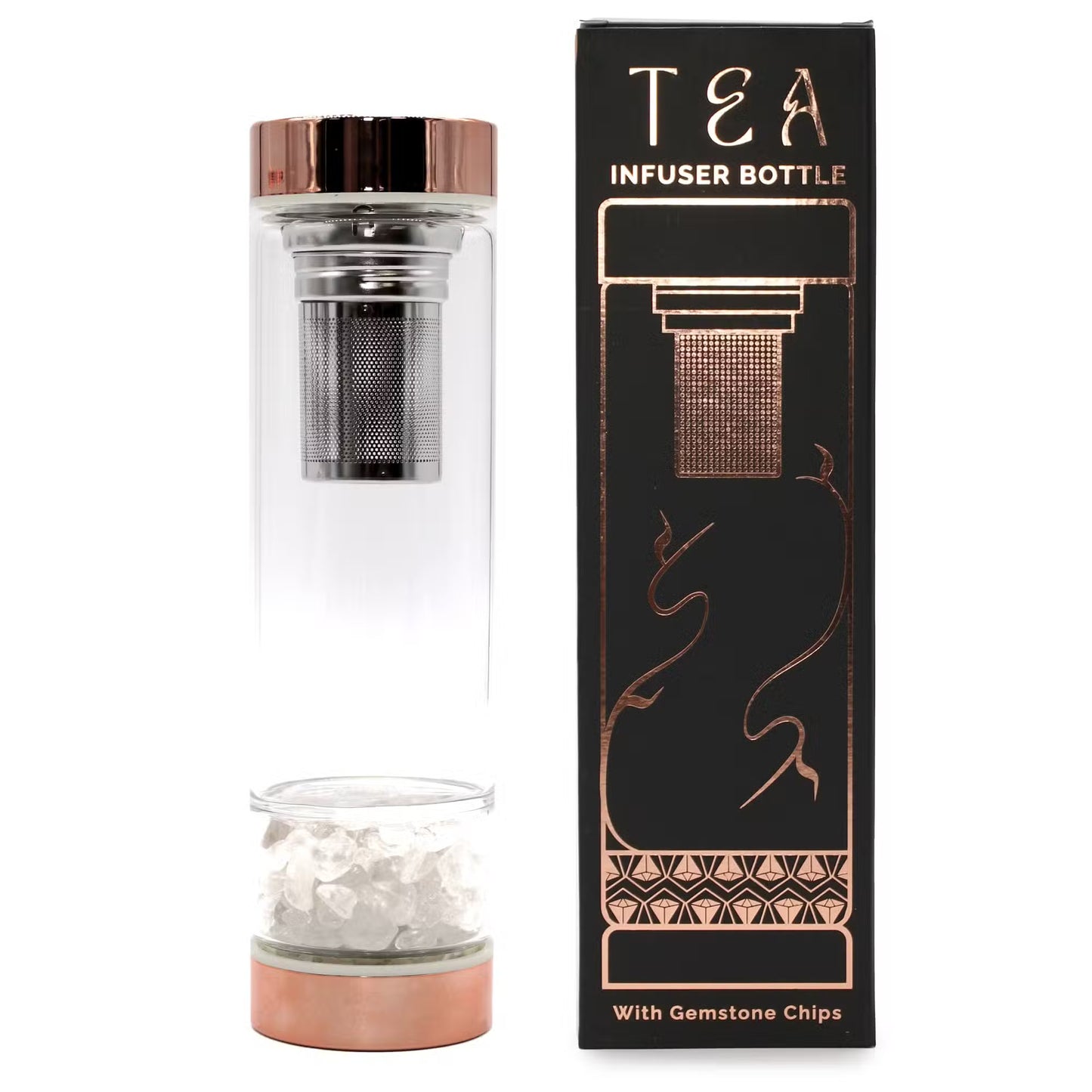 Bouteille infuseur à thé en cristal - Or rose - pierres