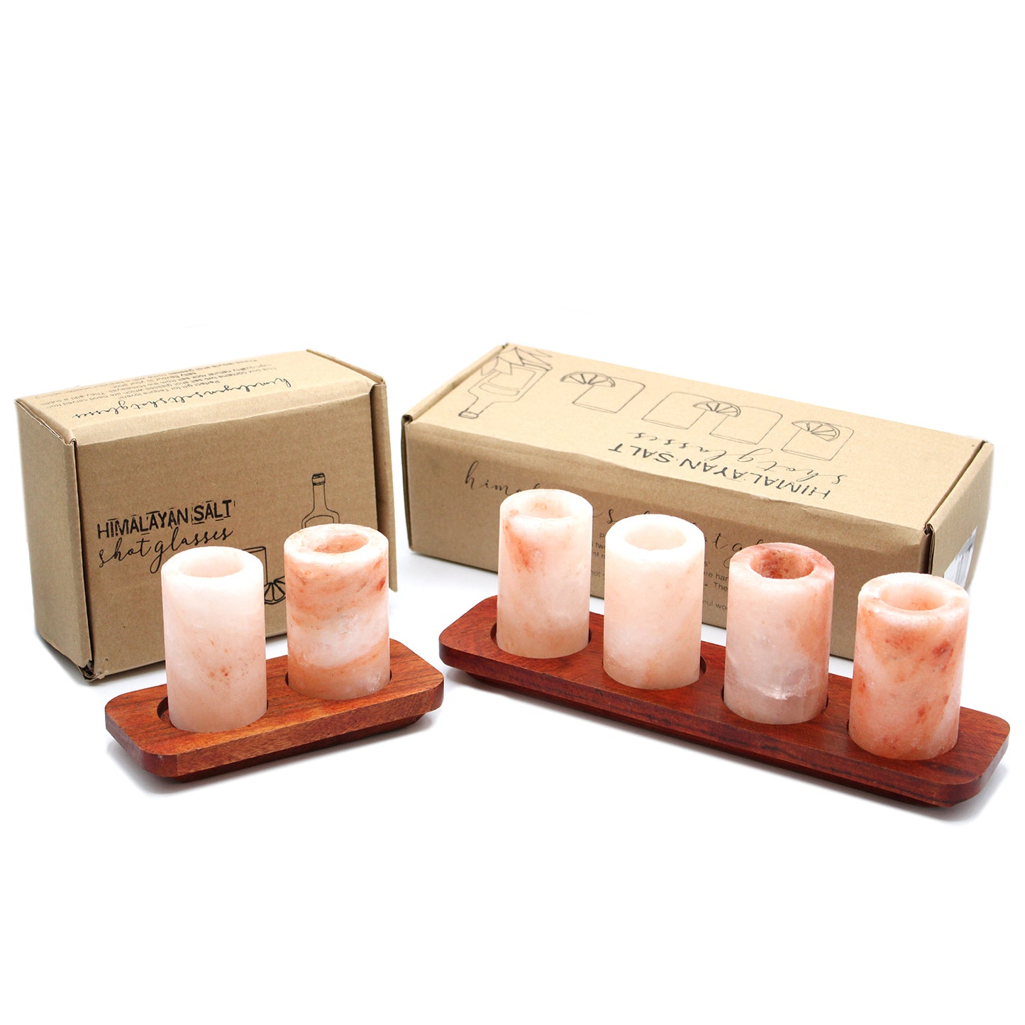 Ensemble de verres à liqueur en sel de l'Himalaya et support de service en bois