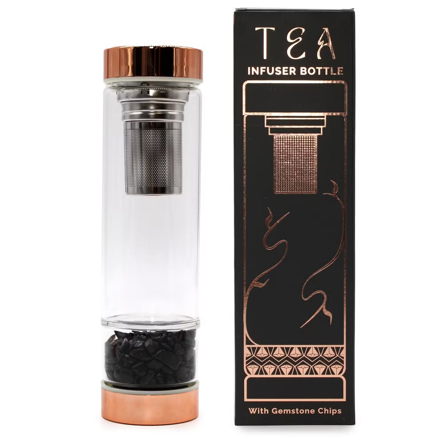 Bouteille infuseur à thé en cristal - Or rose - pierres