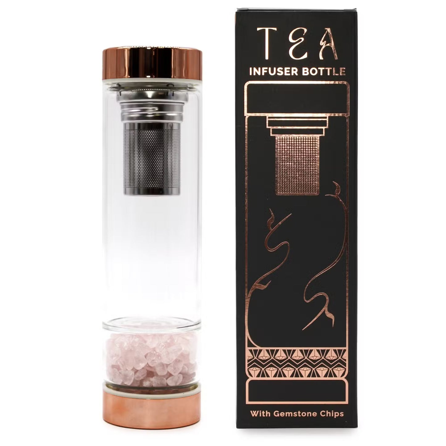 Bouteille infuseur à thé en cristal - Or rose - pierres