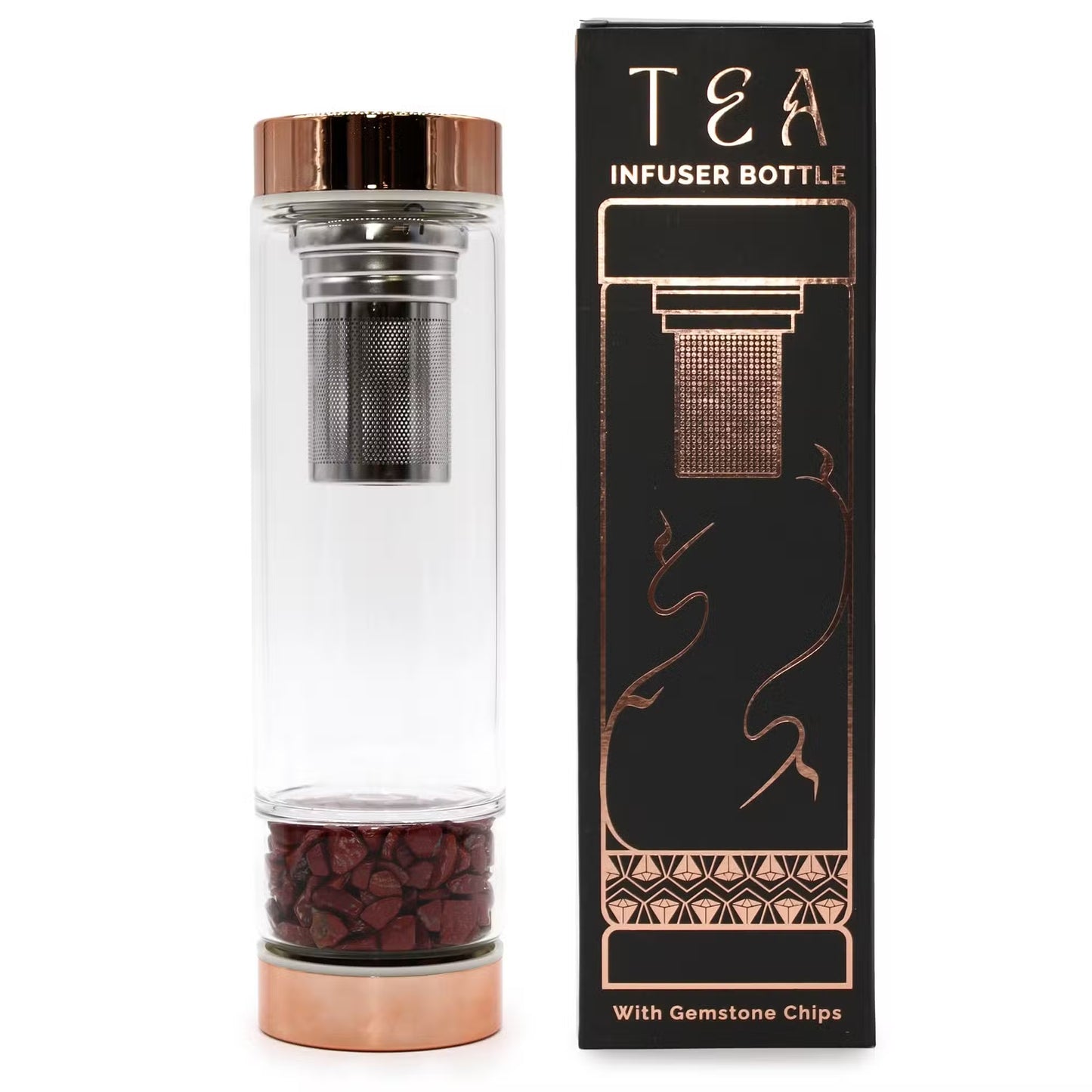 Bouteille infuseur à thé en cristal - Or rose - pierres