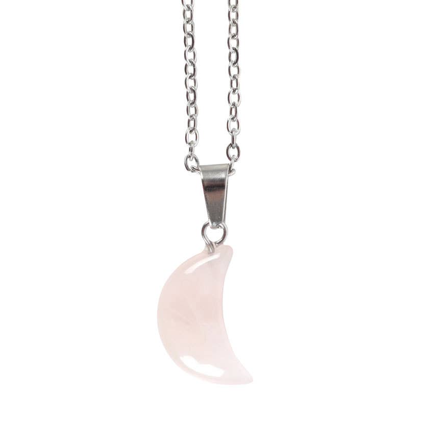 Collier de lune en cristal de quartz rose sur carte de vœux