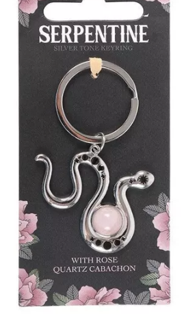 Porte-clés serpent avec cristal de quartz rose