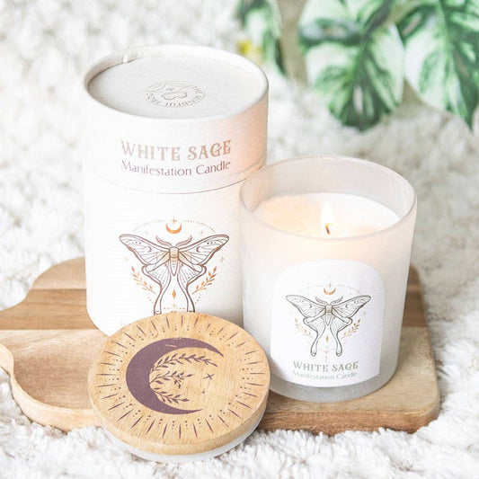 Moth Manifestation Candle with Clear Quartz Crystals