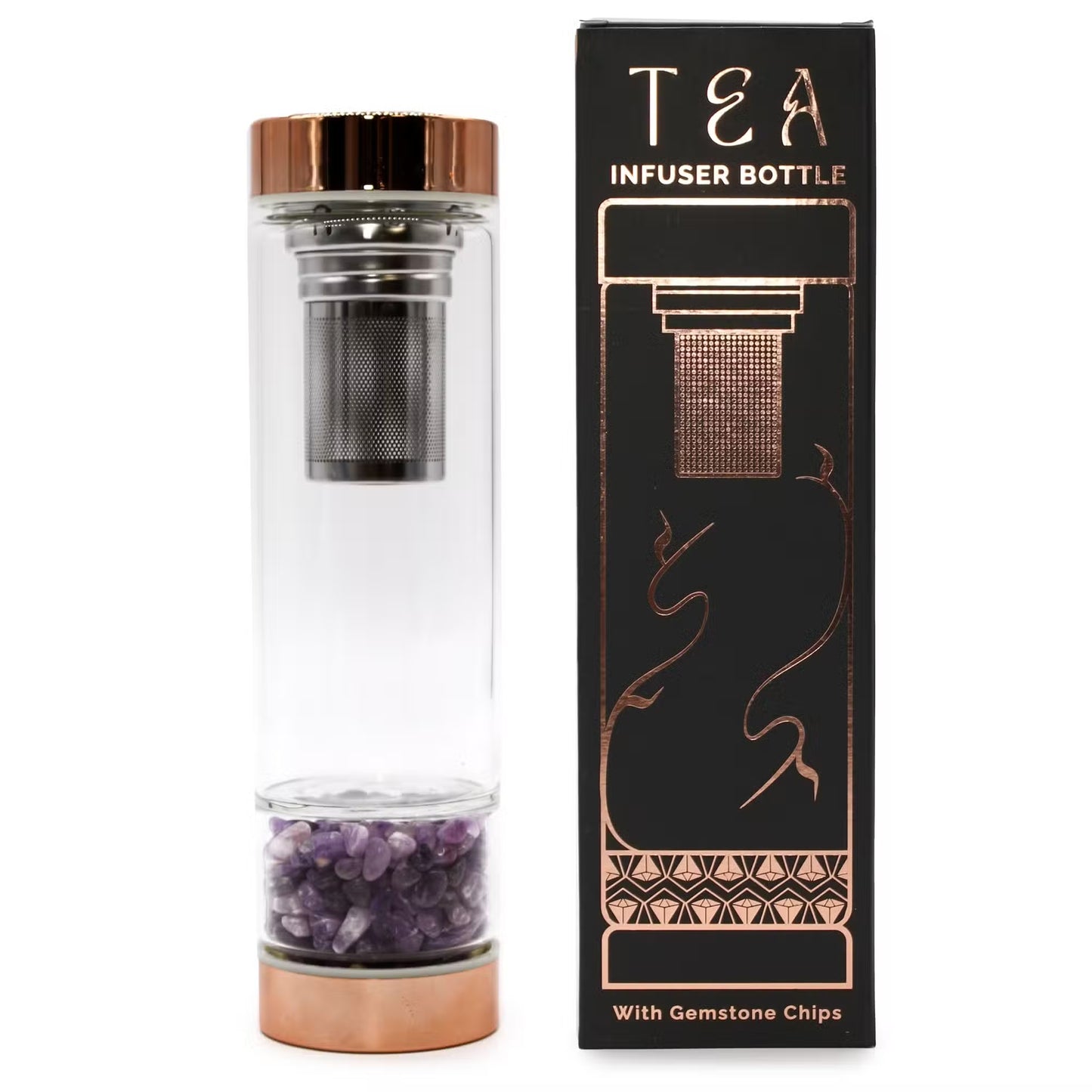 Bouteille infuseur à thé en cristal - Or rose - pierres