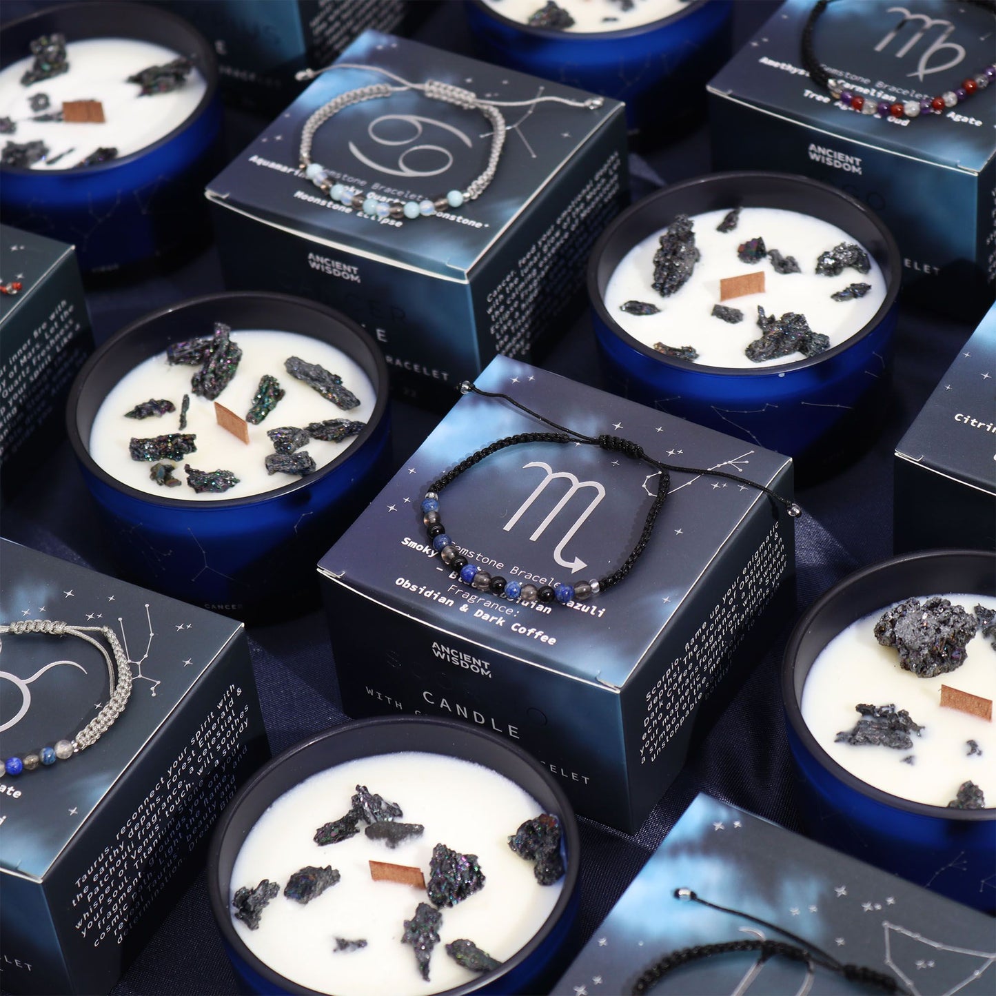 Bougie en cristal du zodiaque avec bracelet en pierre précieuse - Sagittaire