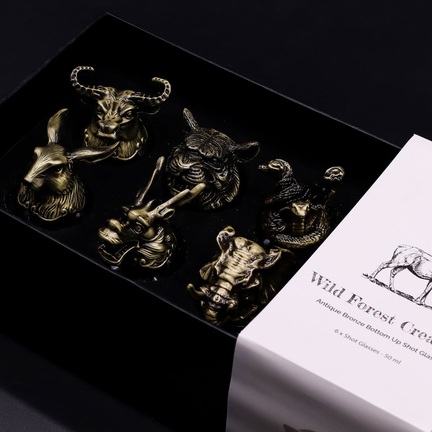 Coffret 6 verres 50 ml - Créatures de la forêt sauvage - Bronze antique