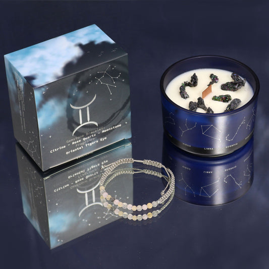 Bougie en cristal du zodiaque et bracelet de pierre - Gémeau