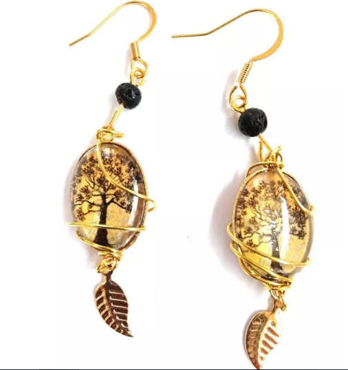 Boucles d'oreilles Talisman Chêne des Hindrés et perles de lave